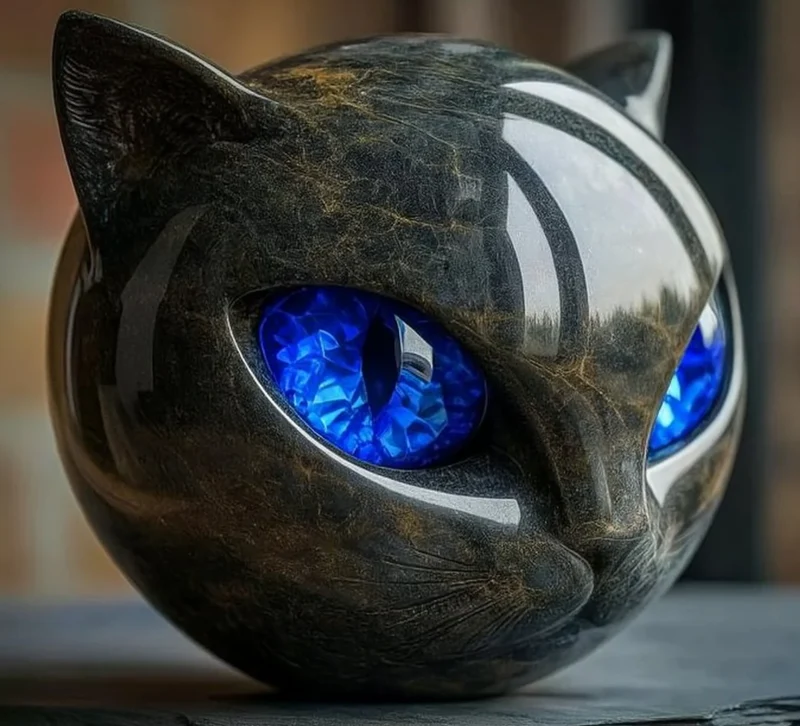 Sculpture Féline Mystique Œil d'Élina en Marbre Poli