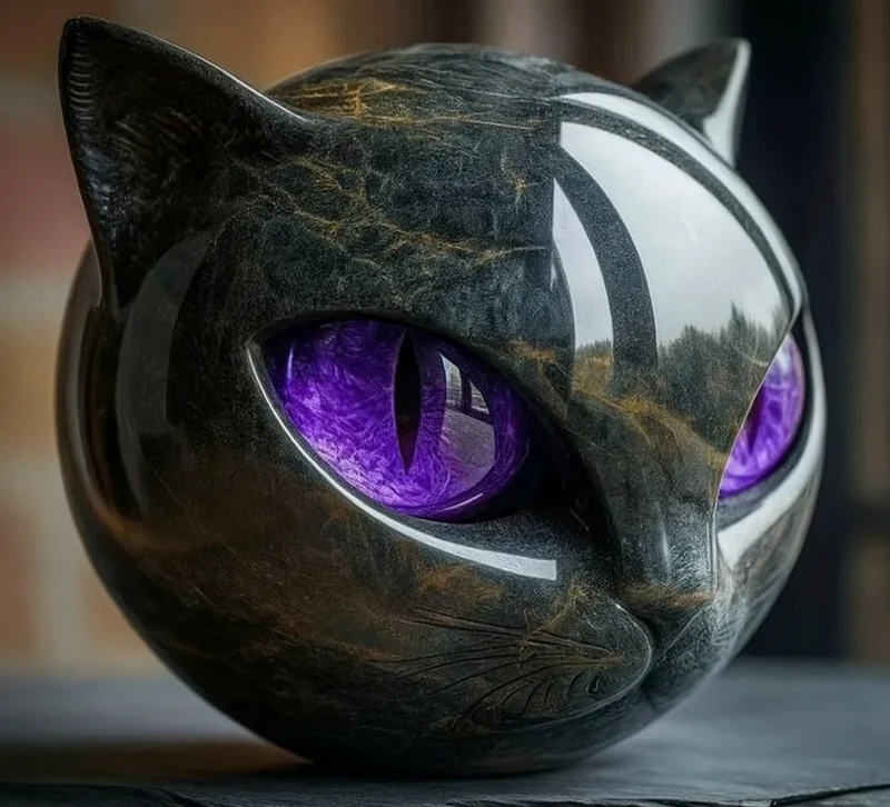 Sculpture Féline Mystique Œil d'Élina en Marbre Poli