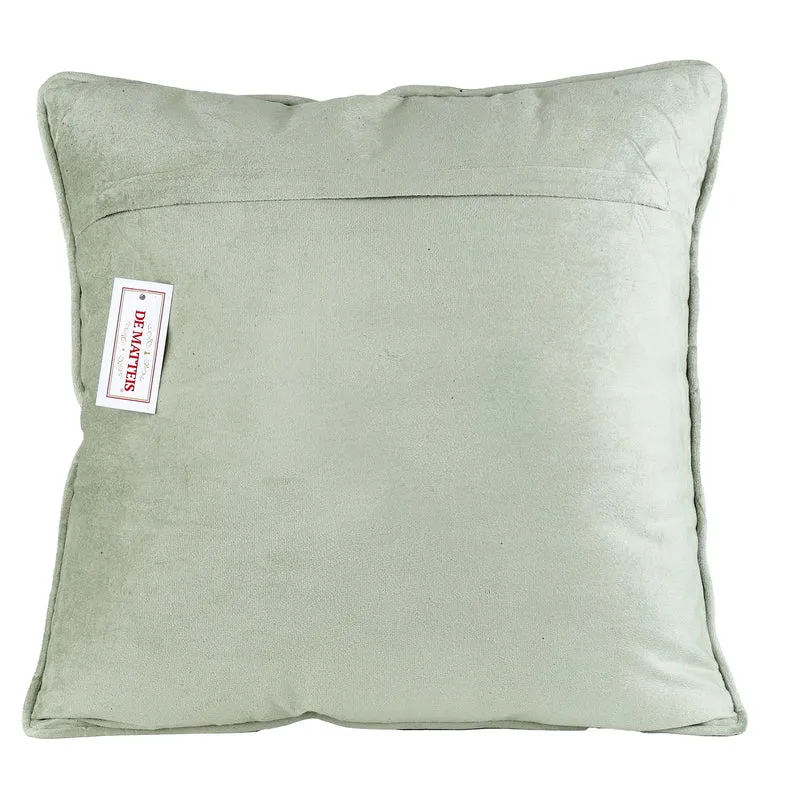 Cuscino 45x45 Cm Verde Ricamato Fiori Rosa