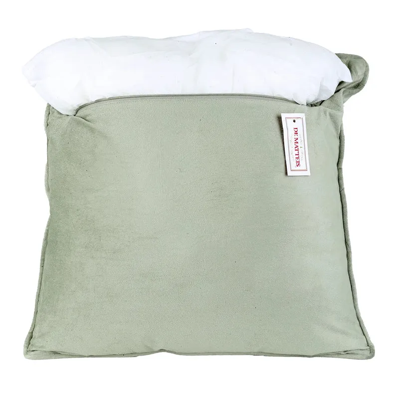 Cuscino 45x45 Cm Verde Ricamato Fiori Rosa