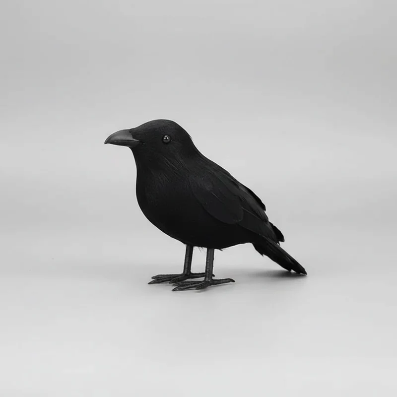 Halloween Decorative Raven Figurine with Black Feathers for Parties and Gardens