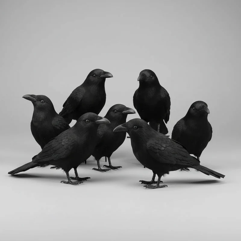 Halloween Decorative Raven Figurine with Black Feathers for Parties and Gardens