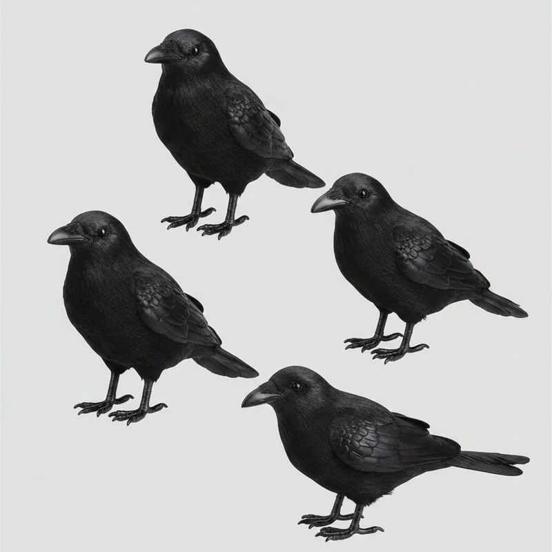 Halloween Decorative Raven Figurine with Black Feathers for Parties and Gardens