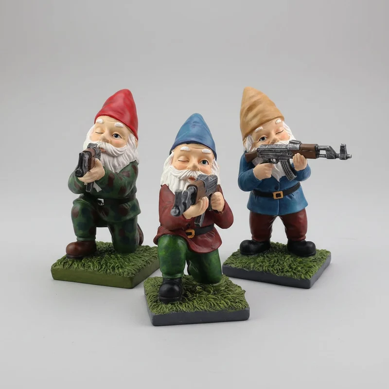 Halloween Large Garden Ornament Garden Gnome with a Rifle Decorative Figurine