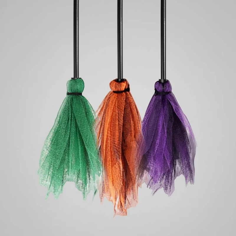 Halloween Hanging Decoration with a Sign and Tulle Brooms for the Garden