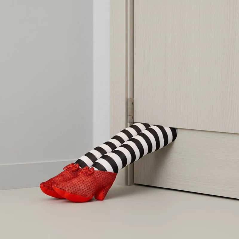 Halloween Front Door Stopper Witch's Legs with Sequins and Bows for Bathrooms