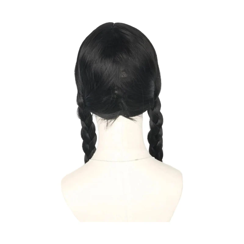 Halloween Women’s Wig with Braids and Bangs, Black Synthetic Costume