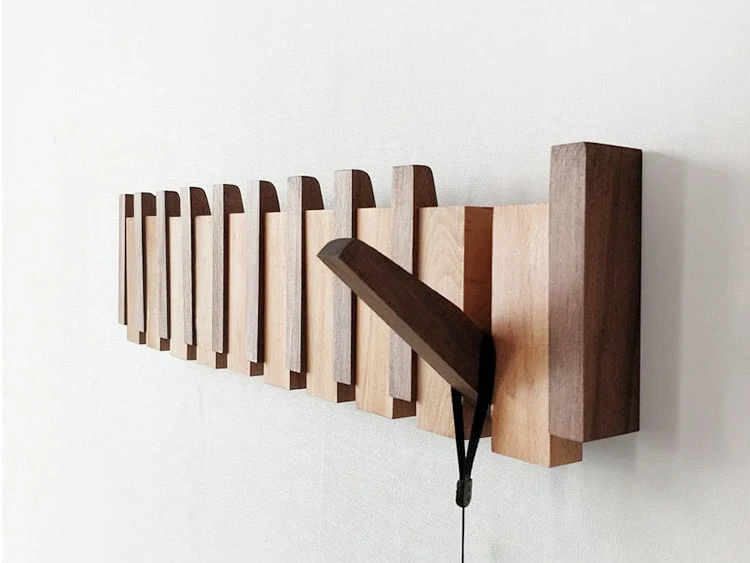 Wandkapstok met intrekbare haken – Massief hout van 31 tot 75 cm breed