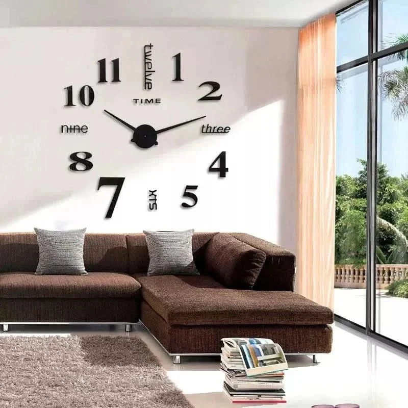 Wandklok 3D – Acrylcijfers in drie maten met stil kwartsuurwerk