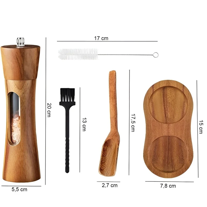 Zout- en pepermolen – Houten set van 19 cm met traploos maalwerk
