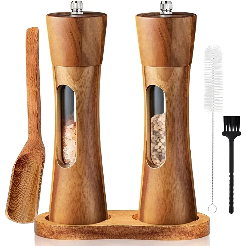 Zout- en pepermolen – Houten set van 19 cm met traploos maalwerk