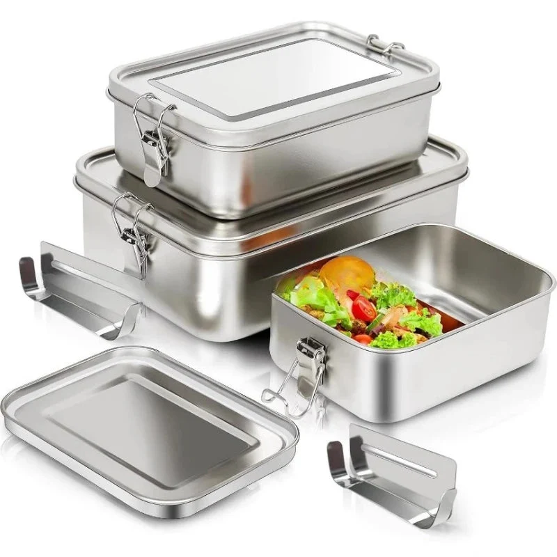 Lunchbox roestvrij staal – Set van drie met vakken, 850 tot 1400 ml