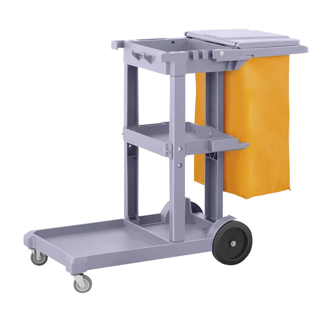 Chariot de nettoyage multifonction avec sac, plate-forme et 3 plateaux