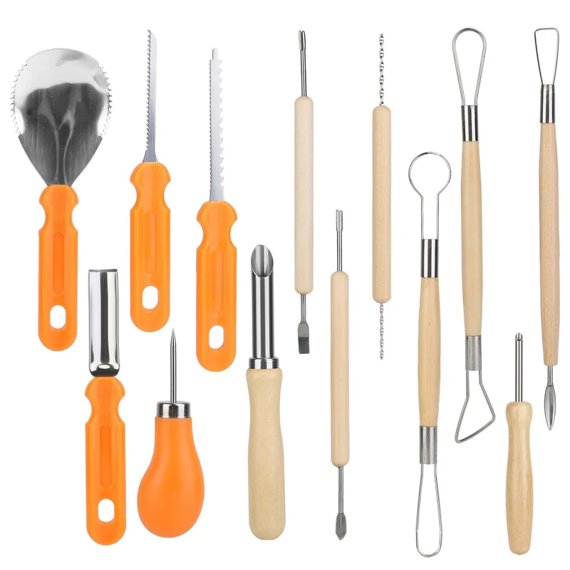 Pumpkin Carving Kit with 13-Piece Stainless Steel Tools and Ergonomic Handles
