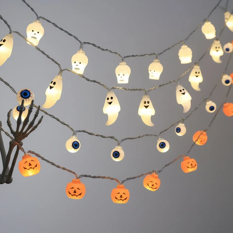 Halloween String Lights with Pumpkins Ghosts Skulls and Eyeballs for Outdoor Patio Decorations