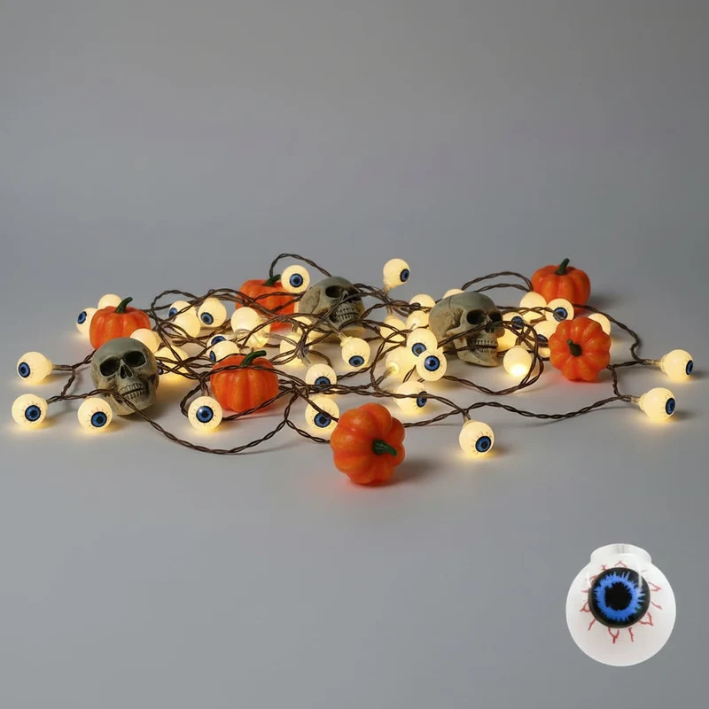 Halloween String Lights with Pumpkins Ghosts Skulls and Eyeballs for Outdoor Patio Decorations
