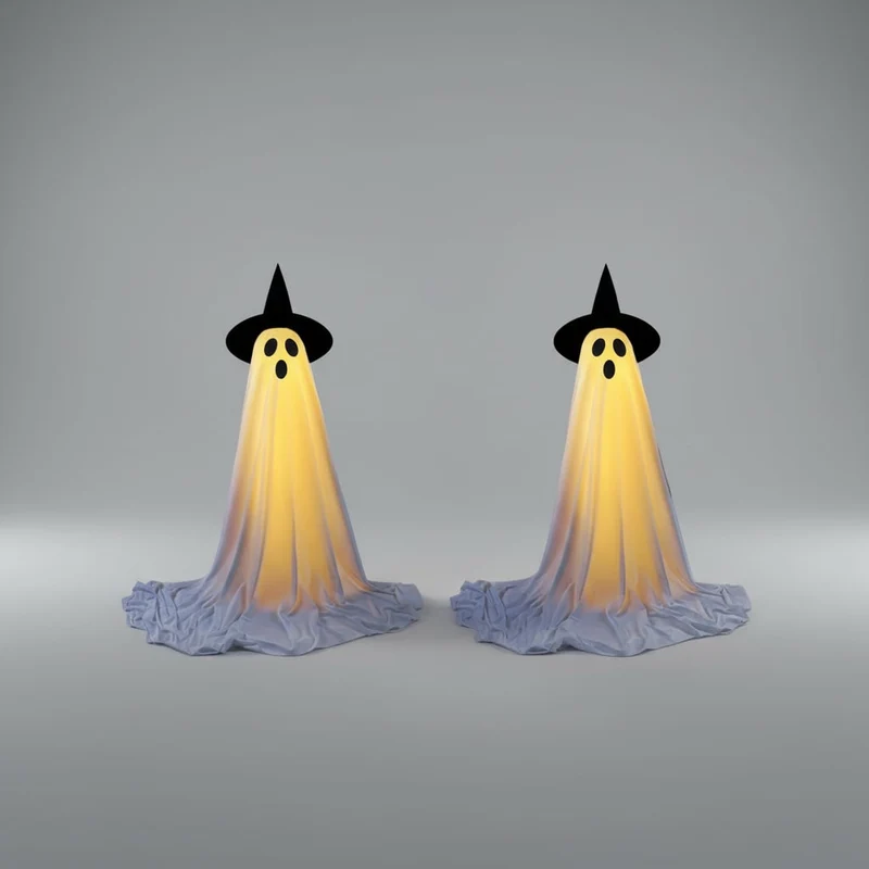 Halloween Ghost Decoration with LED Lights Witch Hat and Adjustable Telescopic Stand