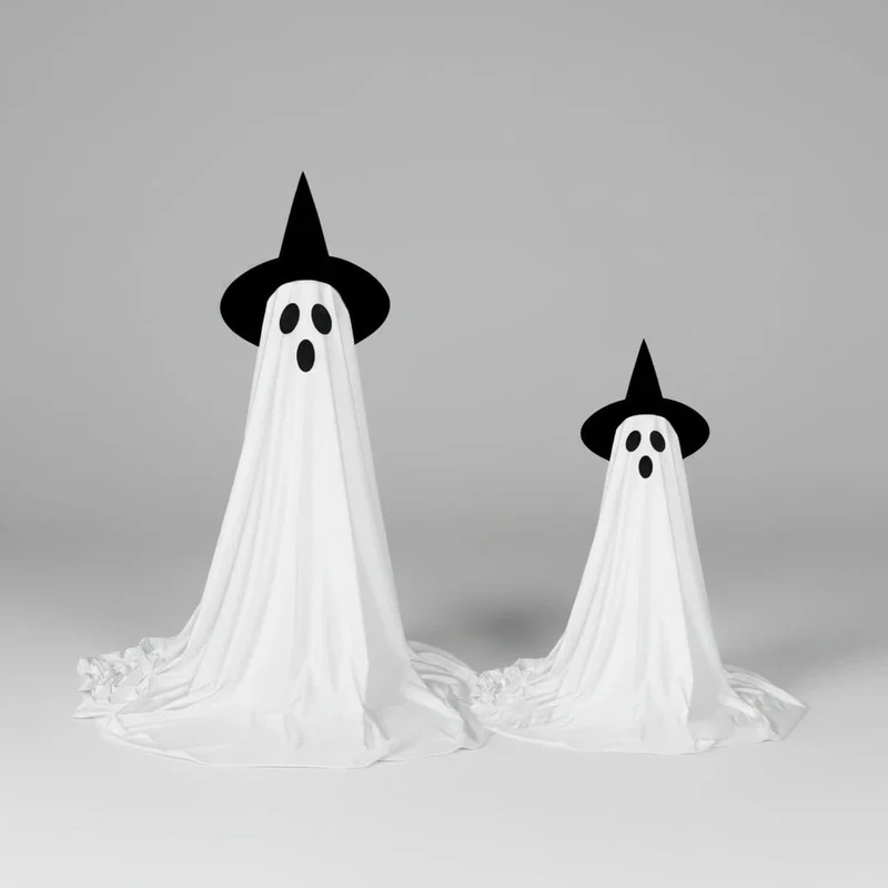 Halloween Ghost Decoration with LED Lights Witch Hat and Adjustable Telescopic Stand