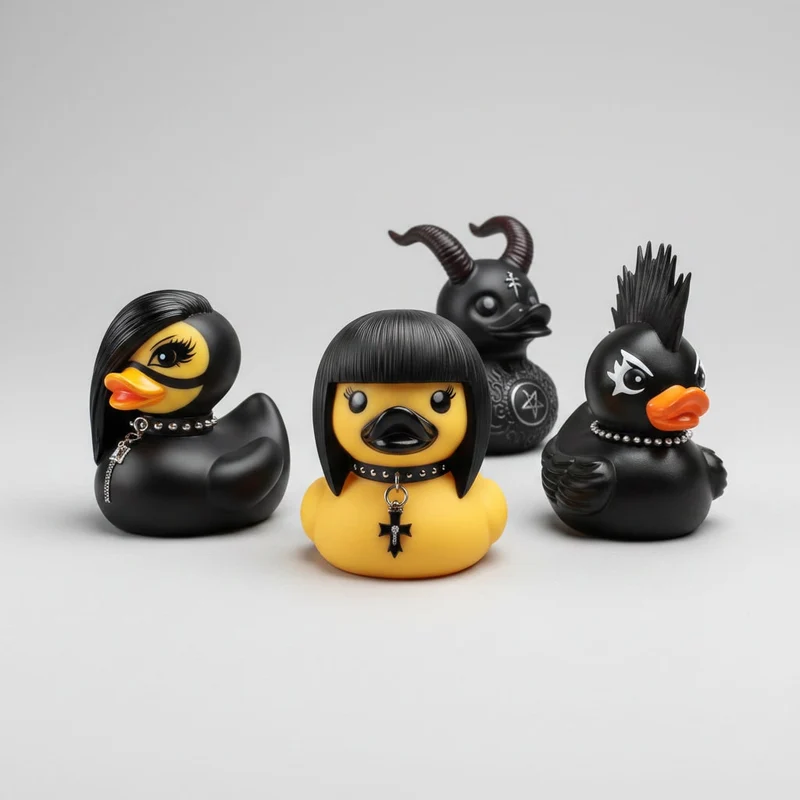 Rubber Duckling with Metal Chains Studs and Gothic Punk Style for Bath