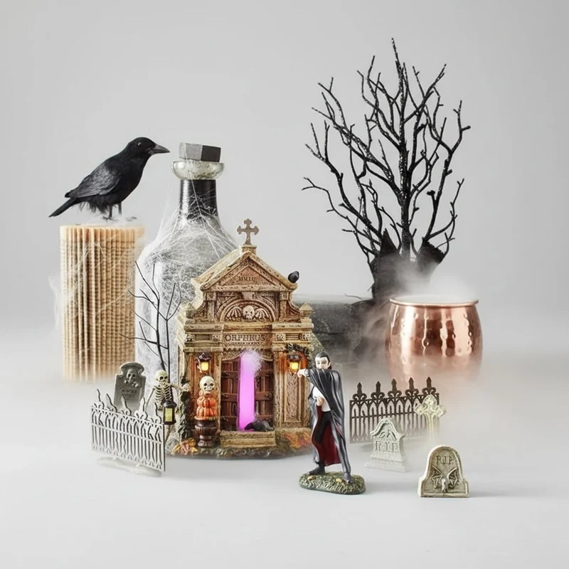 Miniature Tombstone Decorations for Halloween Set of 4 Resin Figurines with Weathered Stone Finish