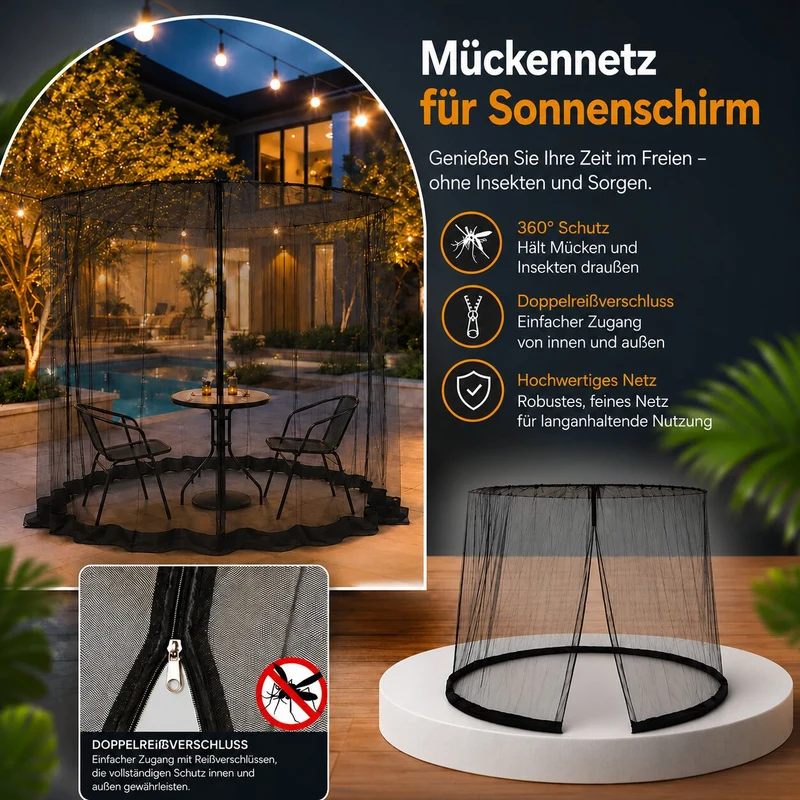 Moskitonetz für Sonnenschirm | Schirmseide