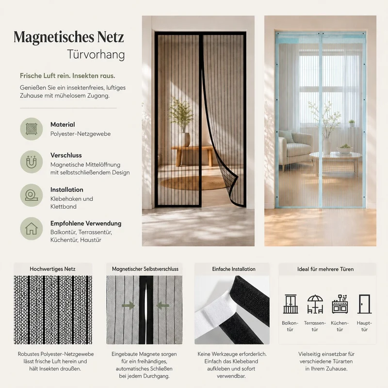 Magnet Fliegengitter für Tür | Schließnetz