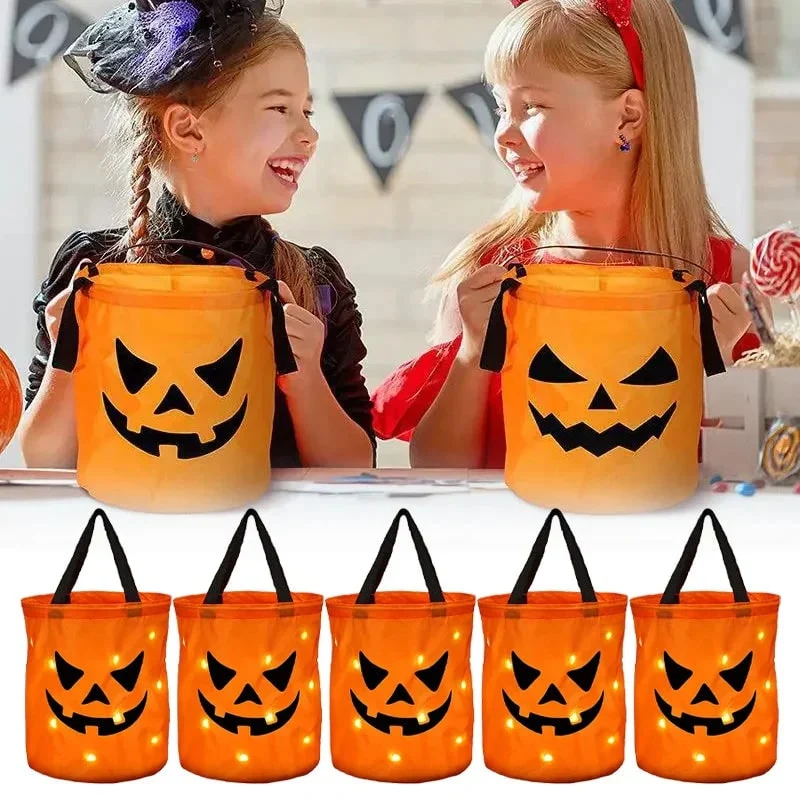Halloween Candy Bucket with LED Lights That Glow in the Dark, Trick or Treat