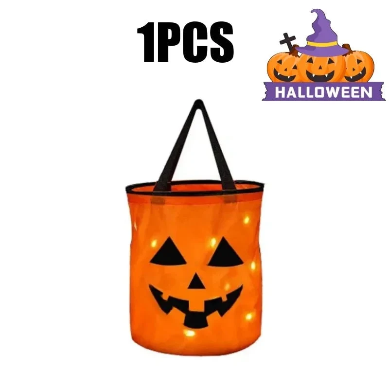 Halloween Candy Bucket with LED Lights That Glow in the Dark, Trick or Treat