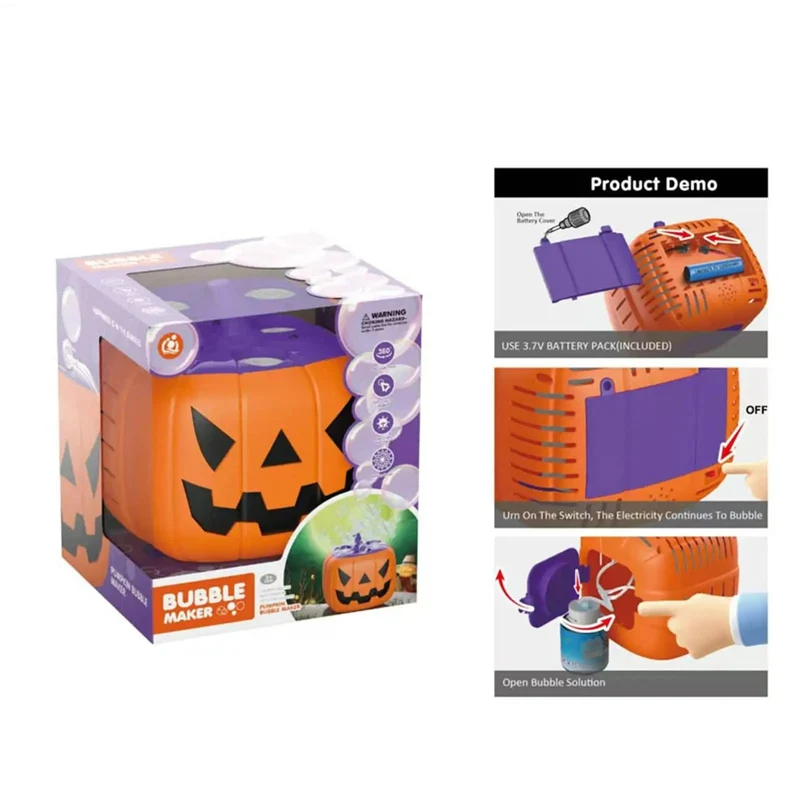 Halloween Pumpkin-Shaped Bubble Machine with Battery-Powered LED Lights for Children