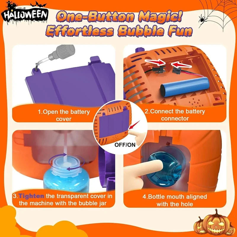 Halloween Pumpkin-Shaped Bubble Machine with Battery-Powered LED Lights for Children