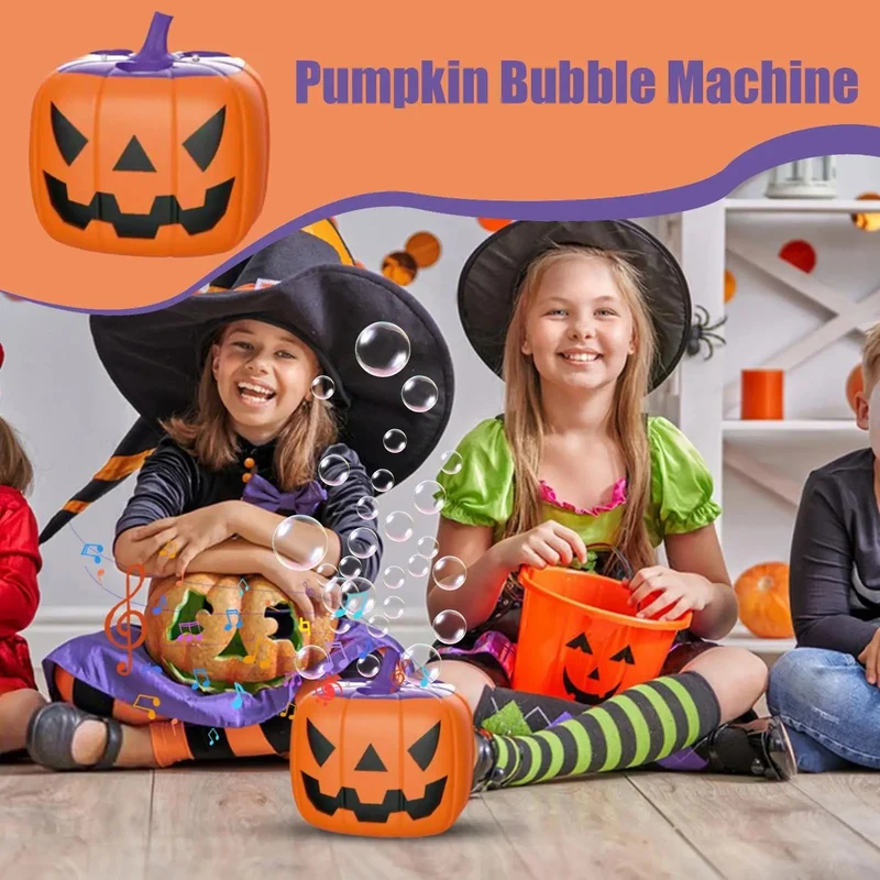 Halloween Pumpkin-Shaped Bubble Machine with Battery-Powered LED Lights for Children