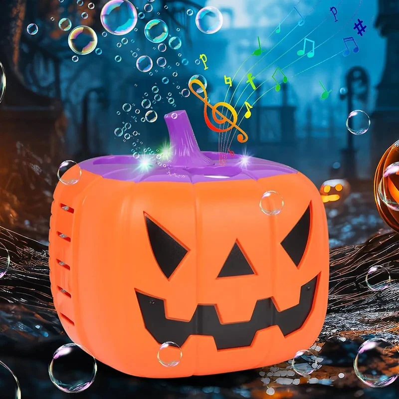 Halloween Pumpkin-Shaped Bubble Machine with Battery-Powered LED Lights for Children