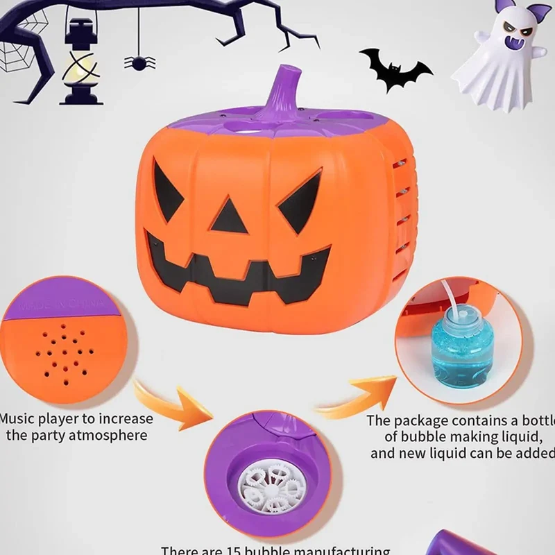 Halloween Pumpkin-Shaped Bubble Machine with Battery-Powered LED Lights for Children