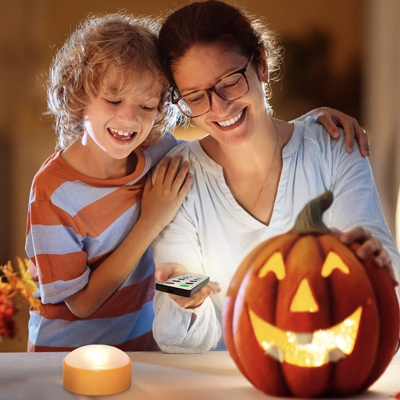 Halloween LED Pumpkin Lights with Remote Control, Flameless Indoor Decoration
