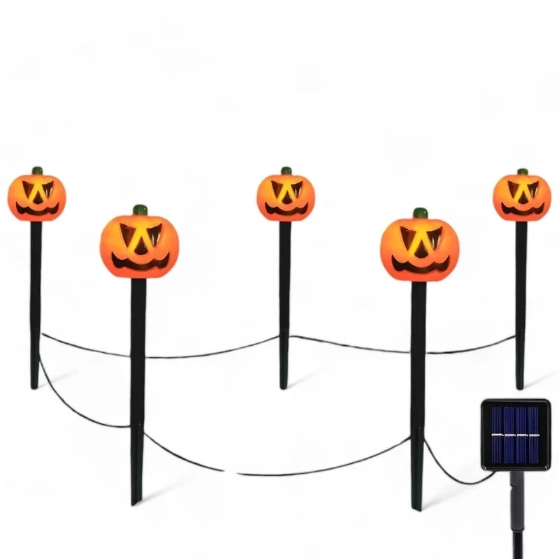 Halloween Solar Pumpkin-Shaped LED Garden Lights, Set of 5 Pieces