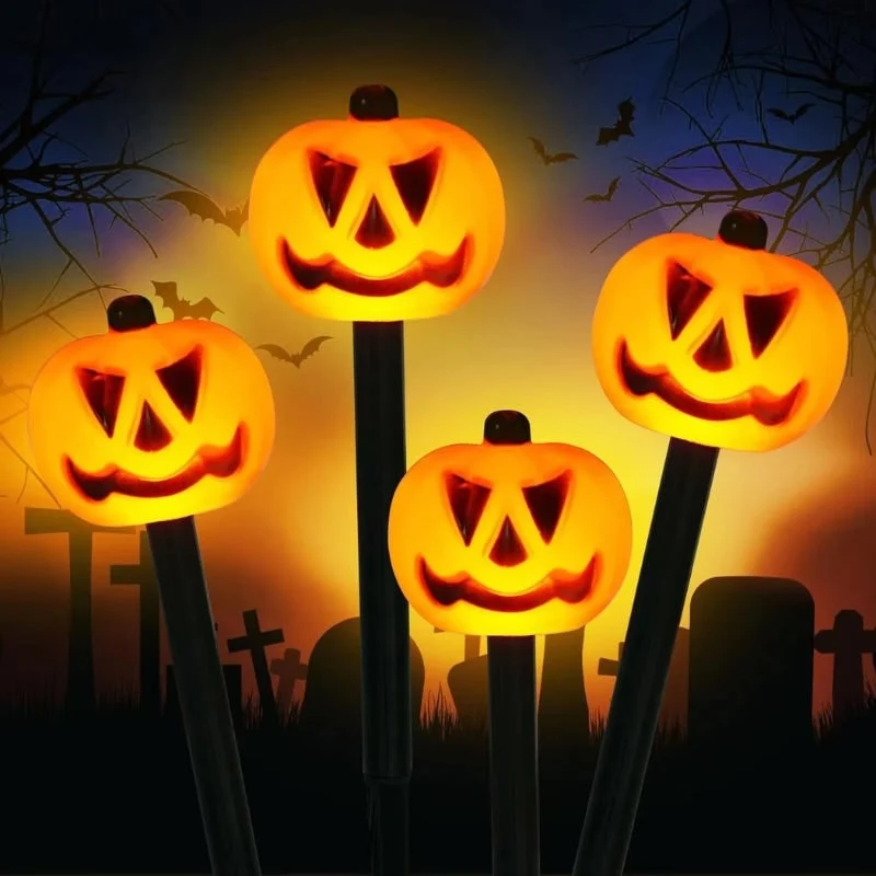 Halloween Solar Pumpkin-Shaped LED Garden Lights, Set of 5 Pieces