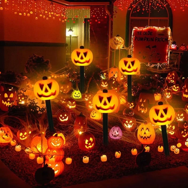 Halloween Solar Pumpkin-Shaped LED Garden Lights, Set of 5 Pieces