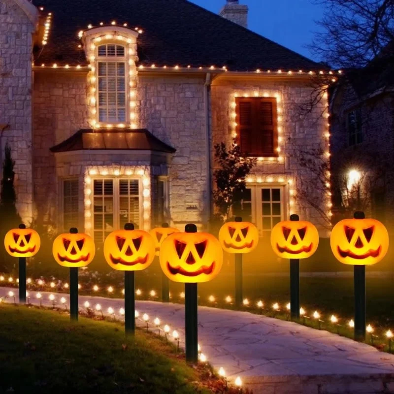 Halloween Solar Pumpkin-Shaped LED Garden Lights, Set of 5 Pieces