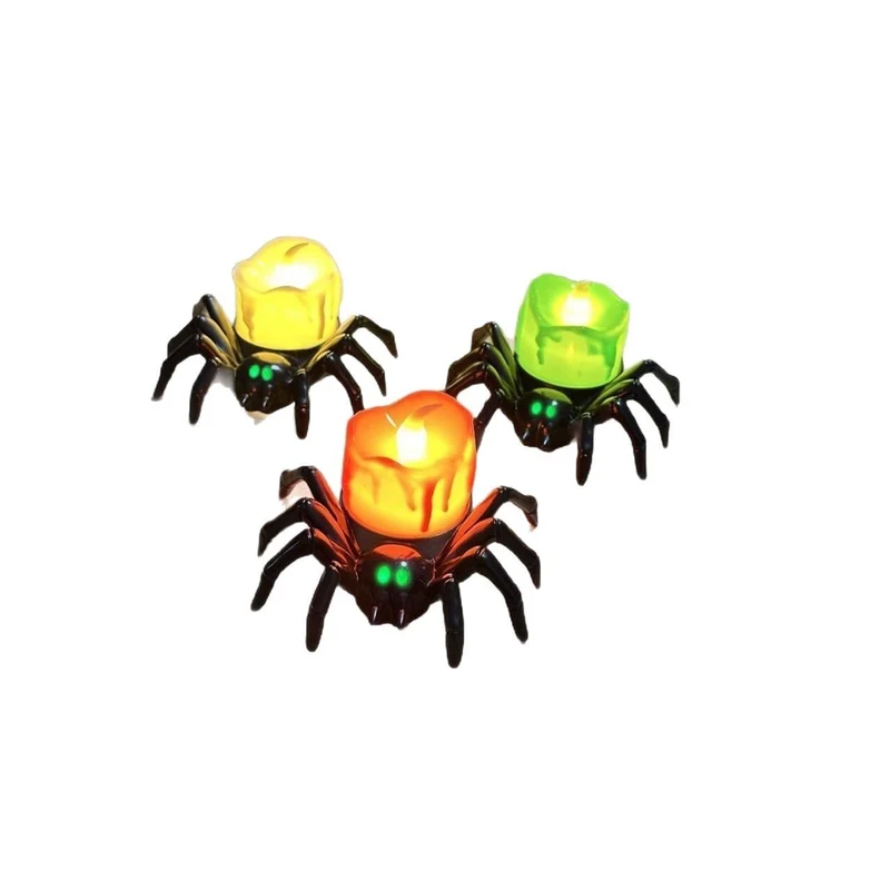 Halloween Home Decorations LED Spider Candle with Glowing Eyes and Wax Effect