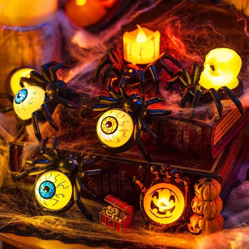 Halloween Home Decorations LED Spider Candle with Glowing Eyes and Wax Effect