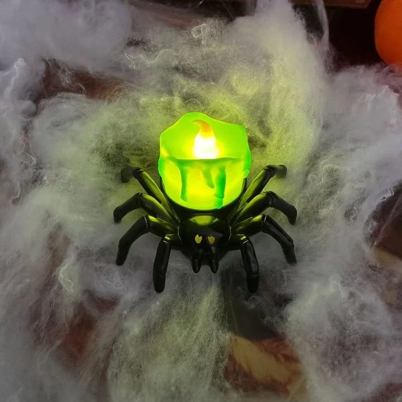 Halloween Home Decorations LED Spider Candle with Glowing Eyes and Wax Effect