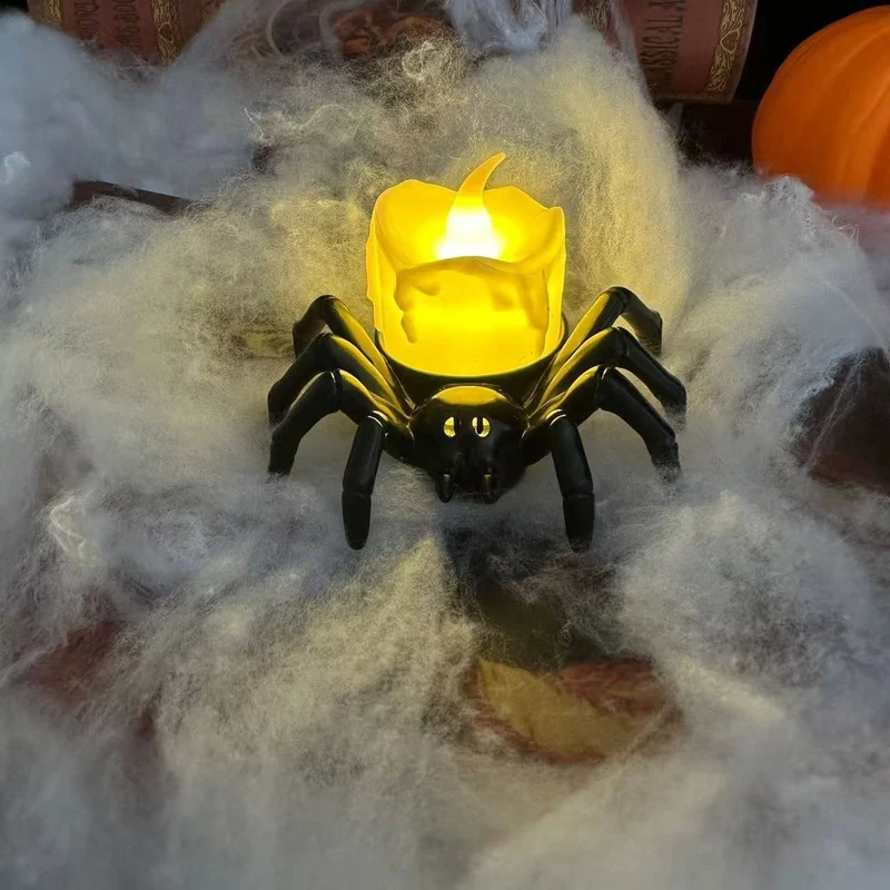 Halloween Home Decorations LED Spider Candle with Glowing Eyes and Wax Effect