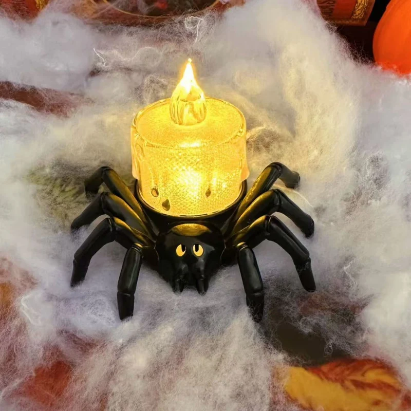 Halloween Home Decorations LED Spider Candle with Glowing Eyes and Wax Effect
