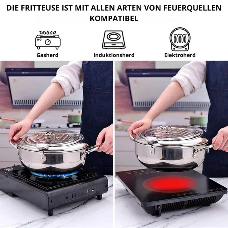 Fritteuse aus Edelstahl mit Thermometer | FrittierMeister