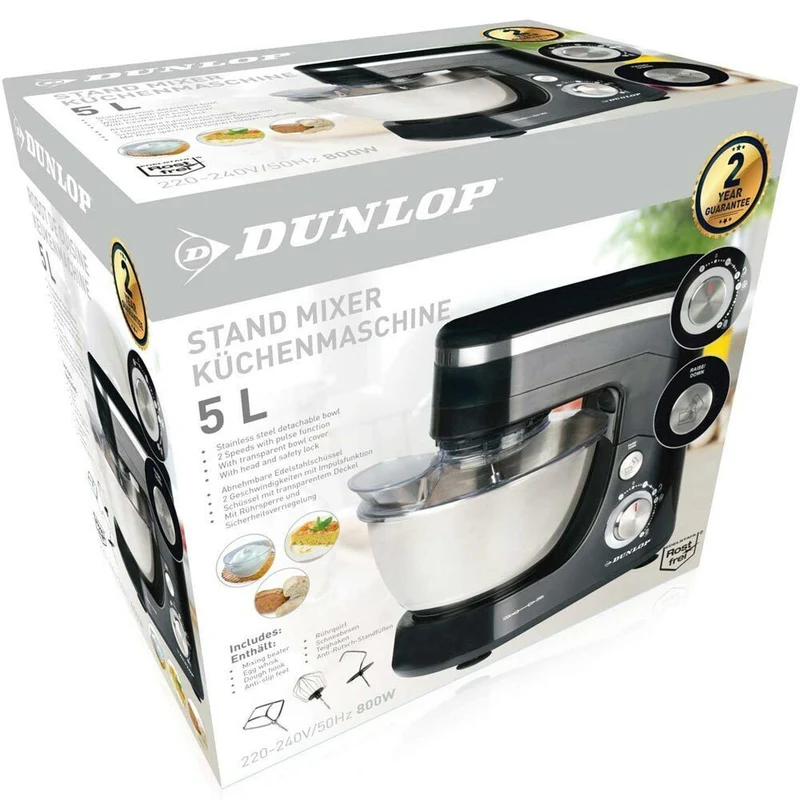 Impastatrice Planetaria Ciotola Acciaio 5 LT Impastatore Robot Nero 800W 3 Ganci