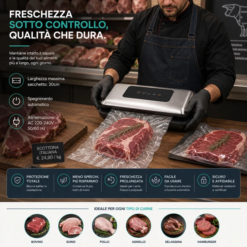Macchina Sottovuoto e Sigilla 110W Forza Aspirante -600mBar per Alimenti