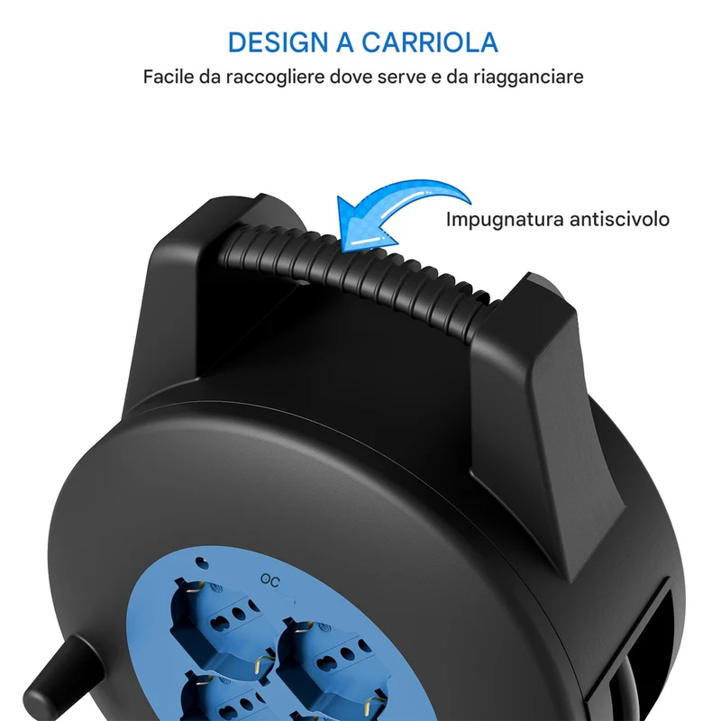 Avvolgicavo Multipresa 10 Metri con Interruttore di Protezione Prolunga 4 Prese