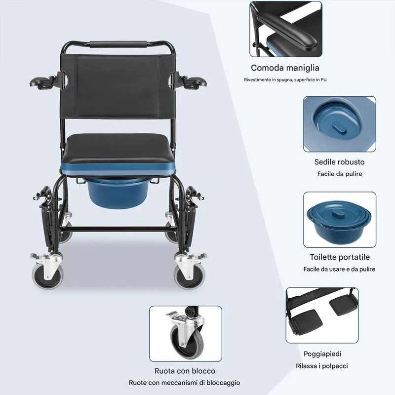 Sedia da Toilette Comoda per Anziani e Disabili Secchio Rimovibile e Coperchio