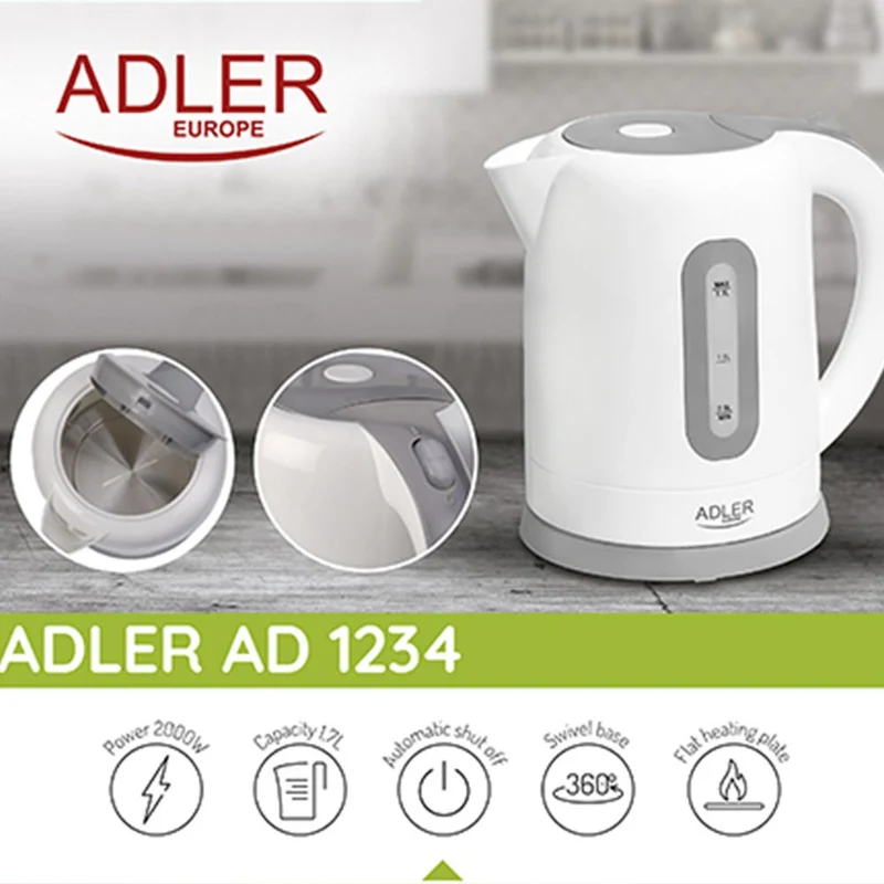 Bollitore Elettrico 1,7Lt 2200W Acqua Calda da Viaggio Cordless Senza Filo Adler