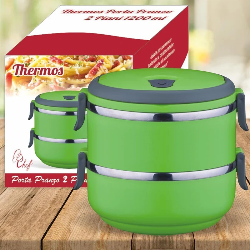 Contenitore Termico Porta Pranzo Alimenti 2 Piani 1200ml Thermos Portatile